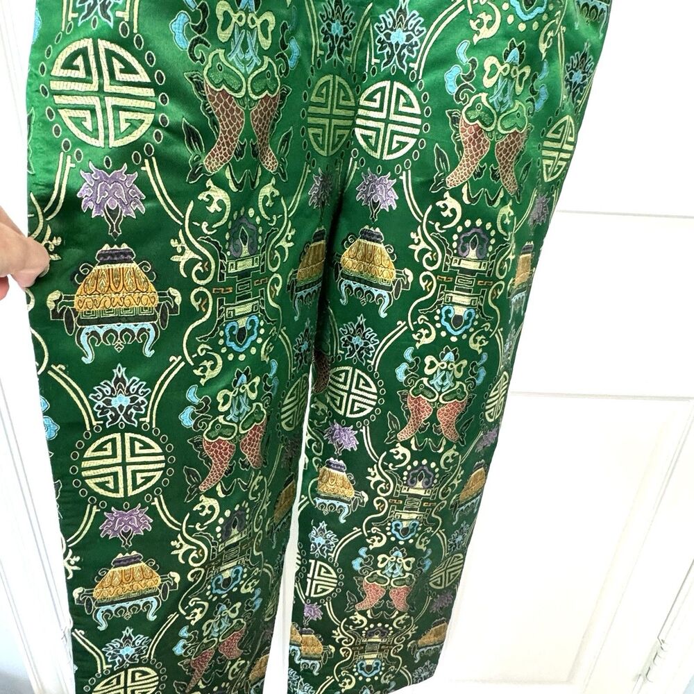 Rare Mad Alma Green Satin Jumpsuit Deep Plunge Neck Boho Resort Festival Large - Picture 4 of 10